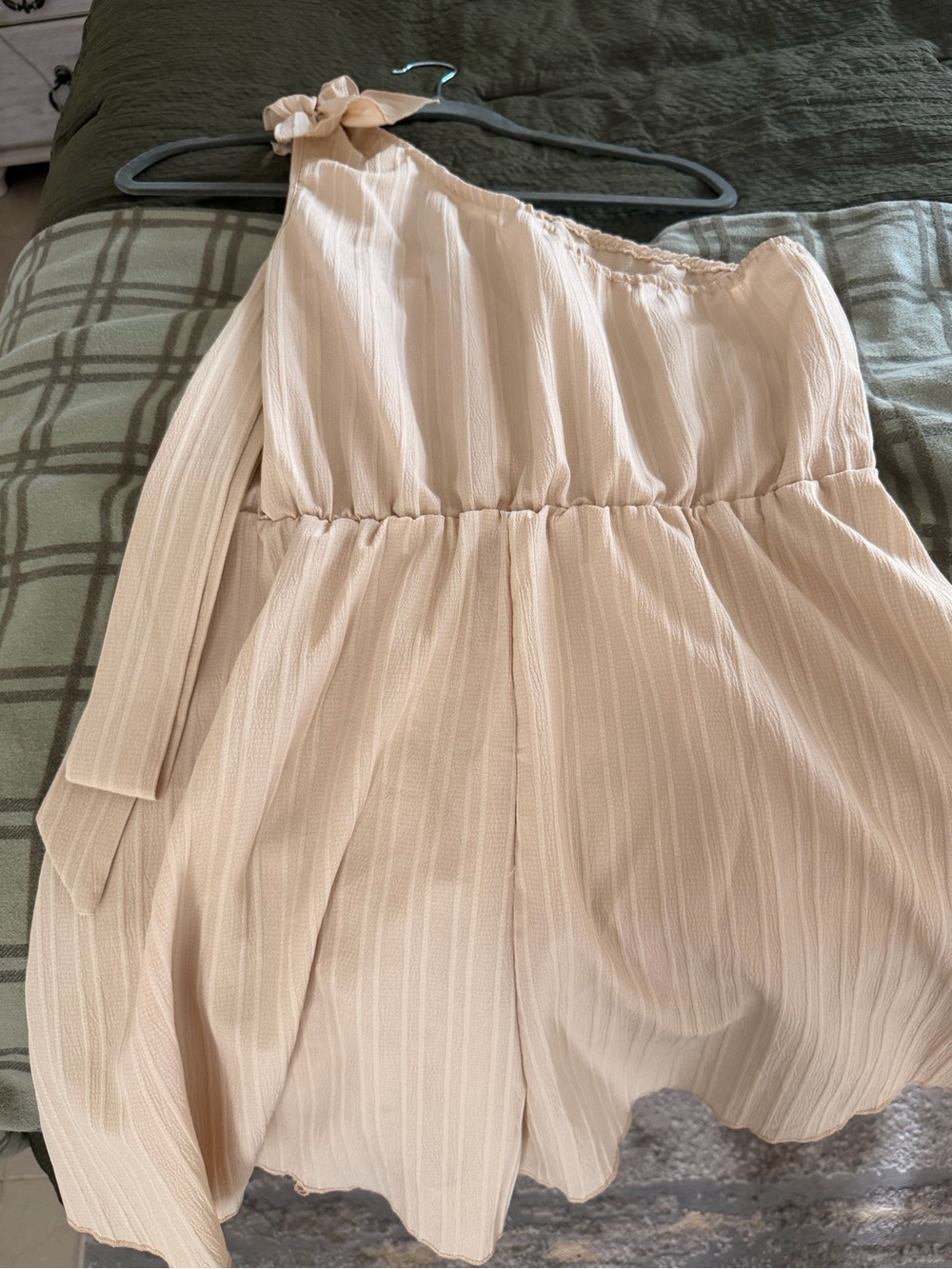 Women's One-Shoulder Pleated Skirted Dress - Cream